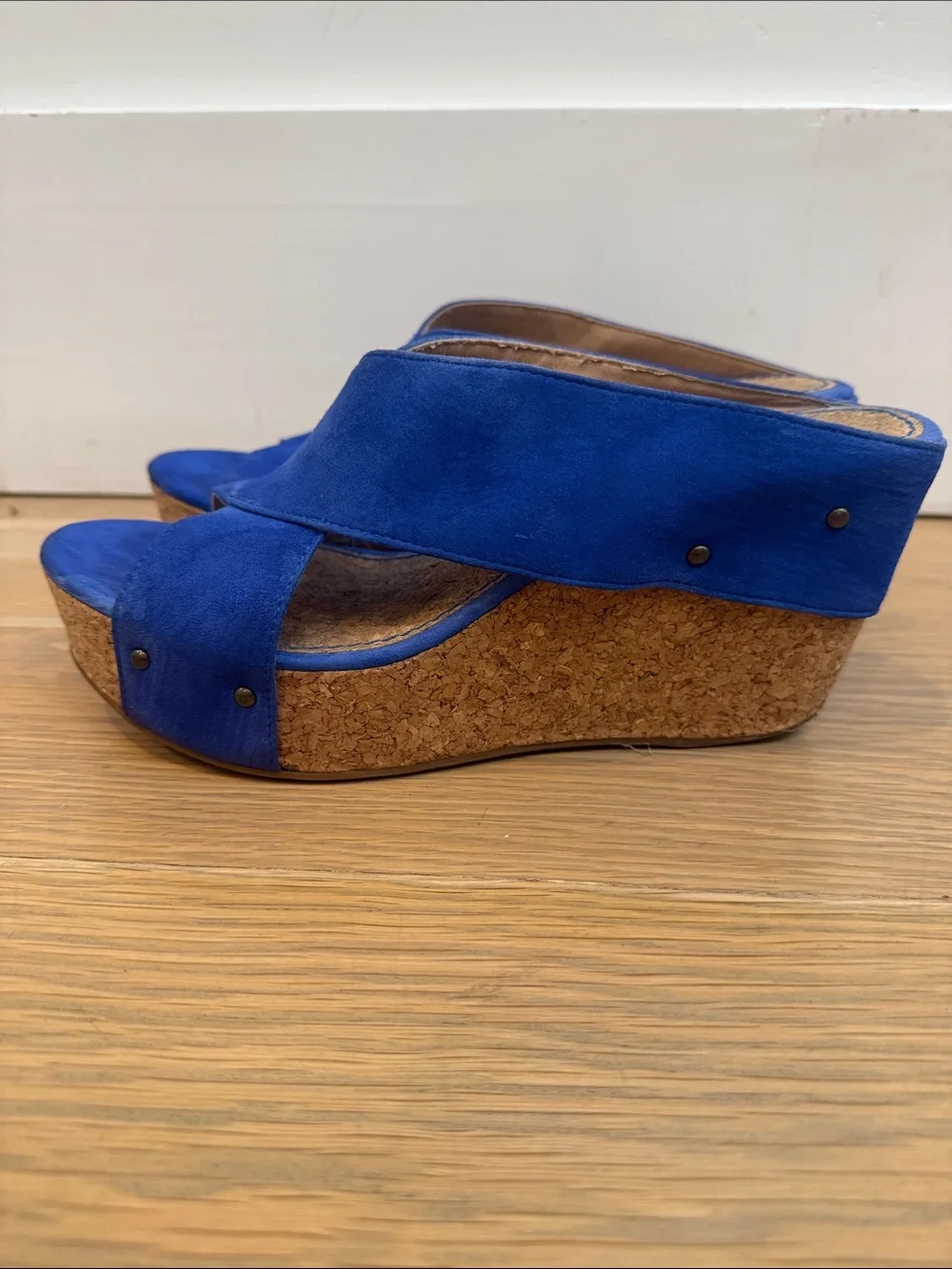 Splendid Royal Blue Suede Crisscross Platform Wedge